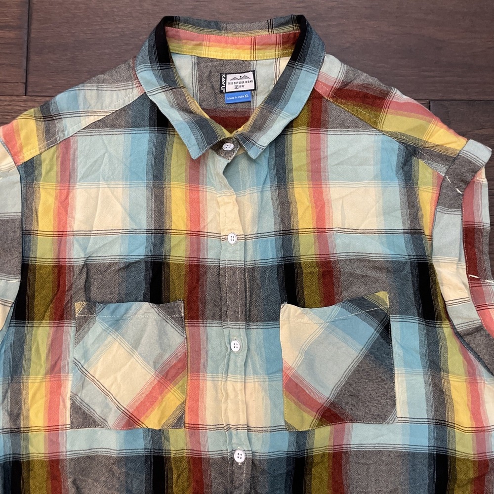 KAVU Flannel Sleeveless Tunic Button Up Dress Size XL